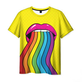 Мужская футболка 3D с принтом Pop art в Курске, 100% полиэфир | прямой крой, круглый вырез горловины, длина до линии бедер | fun | lip color | mouth | pop art | rainbow | reggae | spectrum | style | summer | teeth | yellow | веселье | губы | желтый | зубы | лето | поп арт | радуга | рот | спектр | стиль | цвет