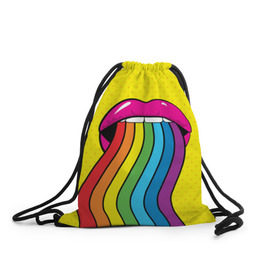 Рюкзак-мешок 3D с принтом Pop art в Курске, 100% полиэстер | плотность ткани — 200 г/м2, размер — 35 х 45 см; лямки — толстые шнурки, застежка на шнуровке, без карманов и подкладки | fun | lip color | mouth | pop art | rainbow | reggae | spectrum | style | summer | teeth | yellow | веселье | губы | желтый | зубы | лето | поп арт | радуга | рот | спектр | стиль | цвет