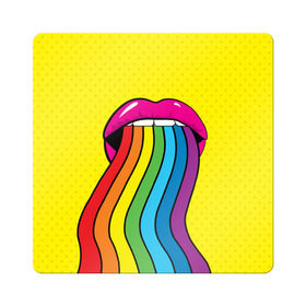 Магнит виниловый Квадрат с принтом Pop art в Курске, полимерный материал с магнитным слоем | размер 9*9 см, закругленные углы | Тематика изображения на принте: fun | lip color | mouth | pop art | rainbow | reggae | spectrum | style | summer | teeth | yellow | веселье | губы | желтый | зубы | лето | поп арт | радуга | рот | спектр | стиль | цвет