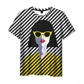 Мужская футболка 3D с принтом Pop art girl в Курске, 100% полиэфир | прямой крой, круглый вырез горловины, длина до линии бедер | abstraction | bright | color | fashion | hair | lines | lips | pop art | rack | red | style | yellow | абстракция | губы | желтый | каре | красный | линии | мода | очки | поп арт | прическа | стиль | цвет | яркий