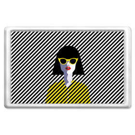 Магнит 45*70 с принтом Pop art girl в Курске, Пластик | Размер: 78*52 мм; Размер печати: 70*45 | abstraction | bright | color | fashion | hair | lines | lips | pop art | rack | red | style | yellow | абстракция | губы | желтый | каре | красный | линии | мода | очки | поп арт | прическа | стиль | цвет | яркий