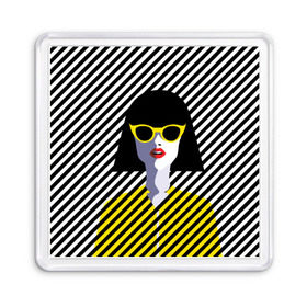 Магнит 55*55 с принтом Pop art girl в Курске, Пластик | Размер: 65*65 мм; Размер печати: 55*55 мм | Тематика изображения на принте: abstraction | bright | color | fashion | hair | lines | lips | pop art | rack | red | style | yellow | абстракция | губы | желтый | каре | красный | линии | мода | очки | поп арт | прическа | стиль | цвет | яркий