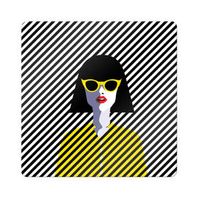 Магнит виниловый Квадрат с принтом Pop art girl в Курске, полимерный материал с магнитным слоем | размер 9*9 см, закругленные углы | abstraction | bright | color | fashion | hair | lines | lips | pop art | rack | red | style | yellow | абстракция | губы | желтый | каре | красный | линии | мода | очки | поп арт | прическа | стиль | цвет | яркий