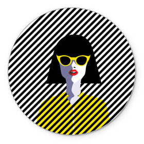 Коврик круглый с принтом Pop art girl в Курске, резина и полиэстер | круглая форма, изображение наносится на всю лицевую часть | abstraction | bright | color | fashion | hair | lines | lips | pop art | rack | red | style | yellow | абстракция | губы | желтый | каре | красный | линии | мода | очки | поп арт | прическа | стиль | цвет | яркий