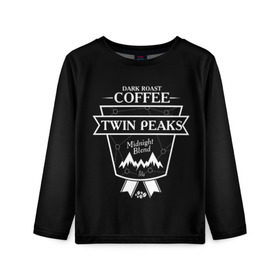 Детский лонгслив 3D с принтом Twin Peaks Coffee в Курске, 100% полиэстер | длинные рукава, круглый вырез горловины, полуприлегающий силуэт
 | twin peaks | арт | купер | сериал | твин пикс | фильмы | черно белые