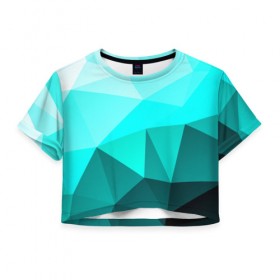 Женская футболка 3D укороченная с принтом Green geometric в Курске, 100% полиэстер | круглая горловина, длина футболки до линии талии, рукава с отворотами | abstraction | абстракция | геометрия | грани | линии | полигоны | сочетания | текстура | треугольники