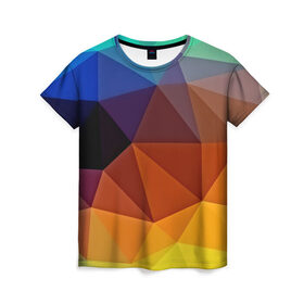 Женская футболка 3D с принтом Цветные стёкла в Курске, 100% полиэфир ( синтетическое хлопкоподобное полотно) | прямой крой, круглый вырез горловины, длина до линии бедер | abstraction | абстракция | геометрия | грани | линии | полигоны | розовый | сочетания | текстура | треугольники