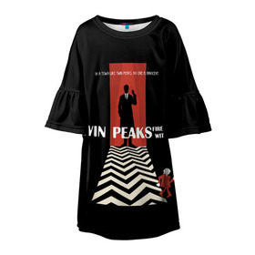 Детское платье 3D с принтом Twin Peaks в Курске, 100% полиэстер | прямой силуэт, чуть расширенный к низу. Круглая горловина, на рукавах — воланы | twin peaks | агент дейл  купер | арт | сериал | твин пикс | фильмы