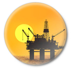 Значок с принтом Закат в Курске,  металл | круглая форма, металлическая застежка в виде булавки | газ | нефть