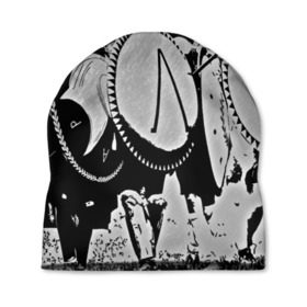 Шапка 3D с принтом this is Sparta в Курске, 100% полиэстер | универсальный размер, печать по всей поверхности изделия | Тематика изображения на принте: sparta | античность | войны | каска | копья | спарта | шлем | щиты