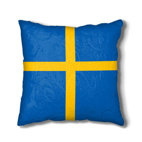 Подушка 3D с принтом Флаг Швеции в Курске, наволочка – 100% полиэстер, наполнитель – холлофайбер (легкий наполнитель, не вызывает аллергию). | состоит из подушки и наволочки. Наволочка на молнии, легко снимается для стирки | flag | sverige | sweden | флаг | швеция
