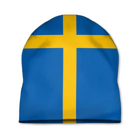 Шапка 3D с принтом Флаг Швеции в Курске, 100% полиэстер | универсальный размер, печать по всей поверхности изделия | flag | sverige | sweden | флаг | швеция