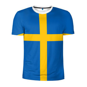 Мужская футболка 3D спортивная с принтом Флаг Швеции в Курске, 100% полиэстер с улучшенными характеристиками | приталенный силуэт, круглая горловина, широкие плечи, сужается к линии бедра | flag | sverige | sweden | флаг | швеция