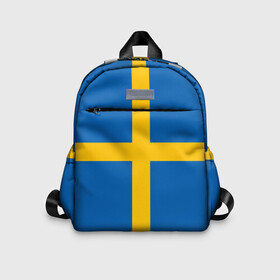Детский рюкзак 3D с принтом Флаг Швеции в Курске, 100% полиэстер | лямки с регулируемой длиной, сверху петелька, чтобы рюкзак можно было повесить на вешалку. Основное отделение закрывается на молнию, как и внешний карман. Внутри дополнительный карман. По бокам два дополнительных кармашка | flag | sverige | sweden | флаг | швеция