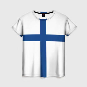 Женская футболка 3D с принтом Флаг Финляндии в Курске, 100% полиэфир ( синтетическое хлопкоподобное полотно) | прямой крой, круглый вырез горловины, длина до линии бедер | Тематика изображения на принте: finland | flag | suomi | финляндия | флаг