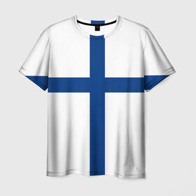 Мужская футболка 3D с принтом Флаг Финляндии в Курске, 100% полиэфир | прямой крой, круглый вырез горловины, длина до линии бедер | Тематика изображения на принте: finland | flag | suomi | финляндия | флаг