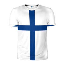 Мужская футболка 3D спортивная с принтом Флаг Финляндии в Курске, 100% полиэстер с улучшенными характеристиками | приталенный силуэт, круглая горловина, широкие плечи, сужается к линии бедра | Тематика изображения на принте: finland | flag | suomi | финляндия | флаг