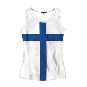 Женская майка 3D с принтом Флаг Финляндии в Курске, 100% полиэстер | круглая горловина, прямой силуэт, длина до линии бедра | finland | flag | suomi | финляндия | флаг