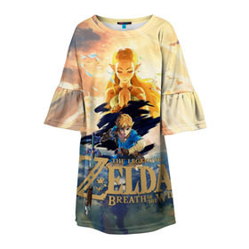 Детское платье 3D с принтом The Legend of Zelda в Курске, 100% полиэстер | прямой силуэт, чуть расширенный к низу. Круглая горловина, на рукавах — воланы | Тематика изображения на принте: breath of the wild | the legend of zelda