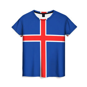 Женская футболка 3D с принтом Флаг Исландии в Курске, 100% полиэфир ( синтетическое хлопкоподобное полотно) | прямой крой, круглый вырез горловины, длина до линии бедер | flag | iceland | island | исландия | флаг