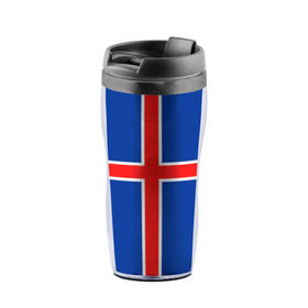 Термокружка-непроливайка с принтом Флаг Исландии в Курске, внутренняя часть — пищевой пластик, наружная часть — прозрачный пластик, между ними — полиграфическая вставка с рисунком | объем — 350 мл, герметичная крышка | Тематика изображения на принте: flag | iceland | island | исландия | флаг
