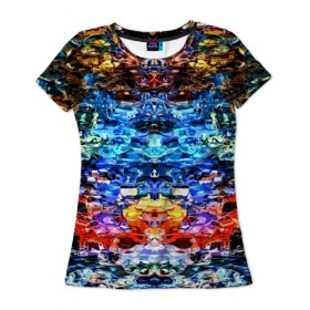 Женская футболка 3D с принтом Психоделика в Курске, 100% полиэфир ( синтетическое хлопкоподобное полотно) | прямой крой, круглый вырез горловины, длина до линии бедер | глитч | глич | линии | полосы | разноцветный