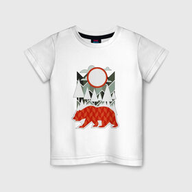 Детская футболка хлопок с принтом Осторожно, медведь в Курске, 100% хлопок | круглый вырез горловины, полуприлегающий силуэт, длина до линии бедер | геометрические | геометрия | деревья | дорожный | животное | зверь | знак | медведь | мишка | облака | рисунок | треугольники | фигуры