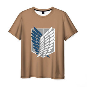 Мужская футболка 3D с принтом Атака Титанов (эмблема) #3 в Курске, 100% полиэфир | прямой крой, круглый вырез горловины, длина до линии бедер | attack on titan | shingeki no kyojin | атака титанов | белый | коричневый | серый | синий | эмблема разведчиков