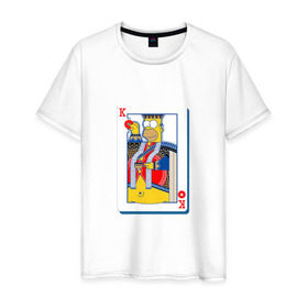 Мужская футболка хлопок с принтом Гомер Король в Курске, 100% хлопок | прямой крой, круглый вырез горловины, длина до линии бедер, слегка спущенное плечо. | homer | king | poker | simpsons | барт | гомер | карты | король | мульт | мультфильм | покер | симпсоны