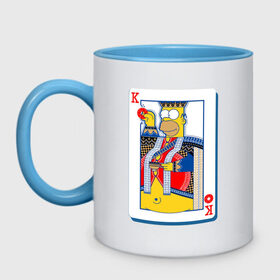 Кружка двухцветная с принтом Гомер Король в Курске, керамика | объем — 330 мл, диаметр — 80 мм. Цветная ручка и кайма сверху, в некоторых цветах — вся внутренняя часть | homer | king | poker | simpsons | барт | гомер | карты | король | мульт | мультфильм | покер | симпсоны