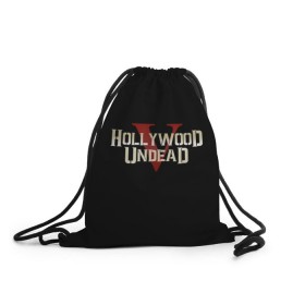 Рюкзак-мешок 3D с принтом Hollywood Undead в Курске, 100% полиэстер | плотность ткани — 200 г/м2, размер — 35 х 45 см; лямки — толстые шнурки, застежка на шнуровке, без карманов и подкладки | Тематика изображения на принте: five | hollywood undead | v