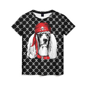 Женская футболка 3D с принтом Пудель пират в Курске, 100% полиэфир ( синтетическое хлопкоподобное полотно) | прямой крой, круглый вырез горловины, длина до линии бедер | animal | dog | pet | puppy | skull | арт | животные | пес | пират | пудель | собаки | текстура | череп