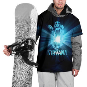 Накидка на куртку 3D с принтом Группа Nirvana в Курске, 100% полиэстер |  | kurt cobain | nirvana | вечная память | гитара | гранж | кумир | курт кобейн | лучи | микрофон | музыкант | надпись | нирвана | певец | рок | свет