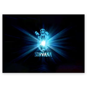 Поздравительная открытка с принтом Группа Nirvana в Курске, 100% бумага | плотность бумаги 280 г/м2, матовая, на обратной стороне линовка и место для марки
 | kurt cobain | nirvana | вечная память | гитара | гранж | кумир | курт кобейн | лучи | микрофон | музыкант | надпись | нирвана | певец | рок | свет