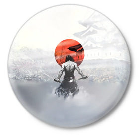 Значок с принтом Японский самурай в Курске,  металл | круглая форма, металлическая застежка в виде булавки | Тематика изображения на принте: ниндзя | самурай | япония
