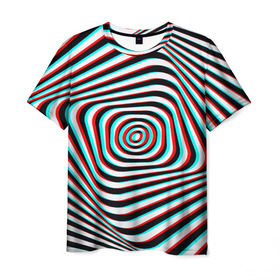 Мужская футболка 3D с принтом RGB optical в Курске, 100% полиэфир | прямой крой, круглый вырез горловины, длина до линии бедер | Тематика изображения на принте: абстракция | волны | краска | линии | оптические | полосы | разводы | узоры | фрактал | цветные
