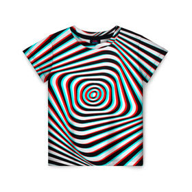 Детская футболка 3D с принтом RGB optical в Курске, 100% гипоаллергенный полиэфир | прямой крой, круглый вырез горловины, длина до линии бедер, чуть спущенное плечо, ткань немного тянется | абстракция | волны | краска | линии | оптические | полосы | разводы | узоры | фрактал | цветные