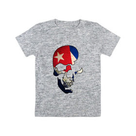Детская футболка хлопок с принтом Цветной череп в Курске, 100% хлопок | круглый вырез горловины, полуприлегающий силуэт, длина до линии бедер | злой | знамя | зубы | кости | куба | линии | остров | полосы | символ | скелет | улыбка | флаг | череп