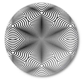 Значок с принтом Оптический pattern в Курске,  металл | круглая форма, металлическая застежка в виде булавки | Тематика изображения на принте: абстракция | волны | линии | оптические | полосы | разводы | узоры | фрактал