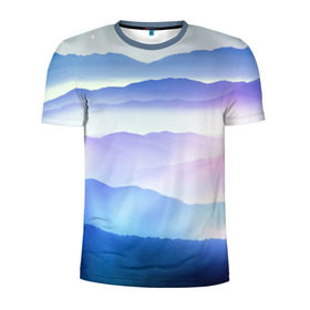 Мужская футболка 3D спортивная с принтом Сияние гор в Курске, 100% полиэстер с улучшенными характеристиками | приталенный силуэт, круглая горловина, широкие плечи, сужается к линии бедра | Тематика изображения на принте: горы | пейзаж