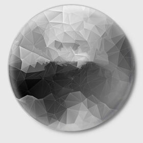 Значок с принтом Polygon gray в Курске,  металл | круглая форма, металлическая застежка в виде булавки | abstraction | polygon | абстракция | грань | краски | кубик | кубики | линии | мозаика | ребро | текстура | узор