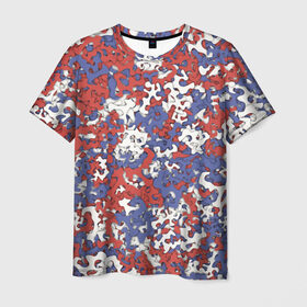 Мужская футболка 3D с принтом Бело-сине-красный камуфляж в Курске, 100% полиэфир | прямой крой, круглый вырез горловины, длина до линии бедер | Тематика изображения на принте: белый | красный | милитари | паттрен | россия | синий | текстура | триколор | флаг