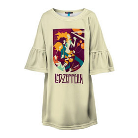 Детское платье 3D с принтом Led Zeppelin Art в Курске, 100% полиэстер | прямой силуэт, чуть расширенный к низу. Круглая горловина, на рукавах — воланы | Тематика изображения на принте: poster