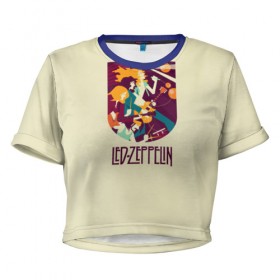 Женская футболка 3D укороченная с принтом Led Zeppelin Art в Курске, 100% полиэстер | круглая горловина, длина футболки до линии талии, рукава с отворотами | poster
