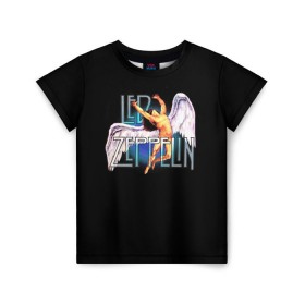 Детская футболка 3D с принтом Led Zeppelin Angel в Курске, 100% гипоаллергенный полиэфир | прямой крой, круглый вырез горловины, длина до линии бедер, чуть спущенное плечо, ткань немного тянется | рок