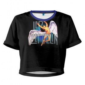 Женская футболка 3D укороченная с принтом Led Zeppelin Angel в Курске, 100% полиэстер | круглая горловина, длина футболки до линии талии, рукава с отворотами | рок