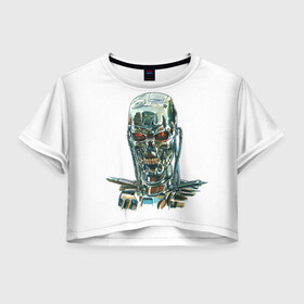 Женская футболка 3D укороченная с принтом Терминатор в Курске, 100% полиэстер | круглая горловина, длина футболки до линии талии, рукава с отворотами | арт | минимализм | мода | стиль