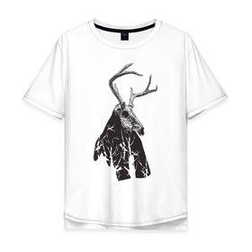 Мужская футболка хлопок Oversize с принтом Адепт в Курске, 100% хлопок | свободный крой, круглый ворот, “спинка” длиннее передней части | готический | животное | лес | мистика | мрачное | ночь | олень | рога | страшное | череп