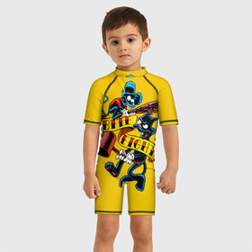 Детский купальный костюм 3D с принтом Bite fight в Курске, Полиэстер 85%, Спандекс 15% | застежка на молнии на спине | Тематика изображения на принте: simpsons | the itchy  scratchy | симпсоны | щекотка и царапка