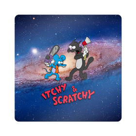 Магнит виниловый Квадрат с принтом Itchy & Scratchy space в Курске, полимерный материал с магнитным слоем | размер 9*9 см, закругленные углы | Тематика изображения на принте: simpsons | the itchy  scratchy | симпсоны | щекотка и царапка